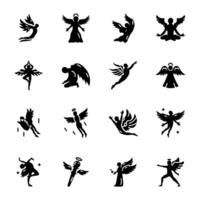 Set of Icarus and Angels Solid Icons vector