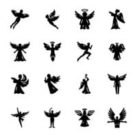 Set of Icarus and Angels Solid Icons vector