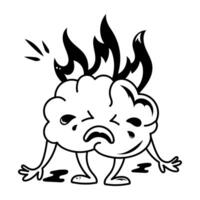 A burning head icon designed in sketchy style vector