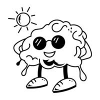 Cool brain icon designed in doodle style vector
