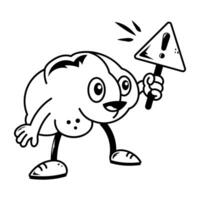 A brain with a caution board denoting mental problem, sketchy icon vector