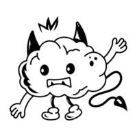 A hand drawn style icon of devil brain vector