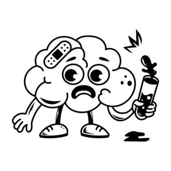A scientist brain with failed experiment, sketchy icon vector