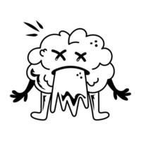 A sick brain is vomiting, doodle style icon vector
