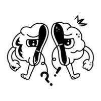 A hand drawn style icon of confused brain vector