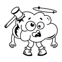 A doodle style mascot of a dizzy brain vector
