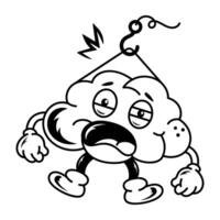trapped, shocked, brain, mind, emoji, character, mascot, cartoon, drawing, sketchy, doodle, icon, , vector