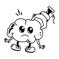 Cute doodle mascot of a picking brain vector