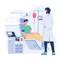 Doctor checking patient iv infusion report, flat illustration vector