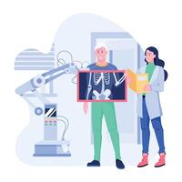 Radiologist checking x ray of an old patient, flat illustration vector