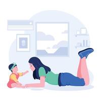Mom playing with a toddler, flat character illustration vector