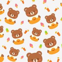 Adorable Cartoon Bear with Ice Cream and Drinks Background. Playful Summer Design with Bears, Ice Cream, and Refreshments vector