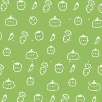 Cute Green Vegetable Pattern.Kawaii Carrots, Peppers, and Pumpkins Design.Adorable Vegetable Pattern with Cute Carrot, Bell Pepper, and Pumpkin Illustration. vector