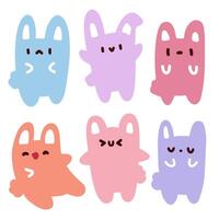 Cute Kawaii Bunny Characters. Pastel Color Set. Adorable Cartoon Bunnies. Simple and Fun Designs. vector