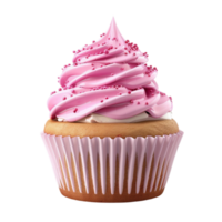 a cupcake with pink icing and chocolate drizzle Generative-AI png