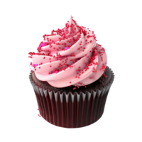 a cupcake with pink icing and chocolate drizzle Generative-AI png