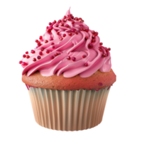 a cupcake with pink icing and chocolate drizzle Generative-AI png