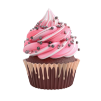 a cupcake with pink icing and chocolate drizzle Generative-AI png
