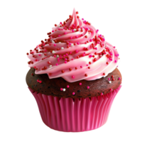 a cupcake with pink icing and chocolate drizzle Generative-AI png