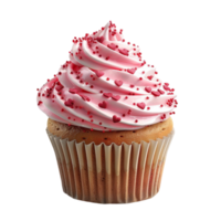 a cupcake with pink icing and chocolate drizzle Generative-AI png