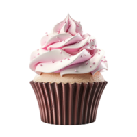 a cupcake with pink icing and chocolate drizzle Generative-AI png