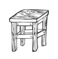 black line wooden stool with four legs. doodle stool isolated on white background. Stool icon or design elements. vector