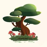 Stylized trees and bushes with mushrooms vector