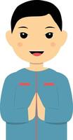Muslim Greeting Pose Character Illustration in Flat Cartoon Style. vector