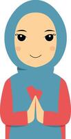 Muslim Greeting Pose Character Illustration in Flat Cartoon Style. vector