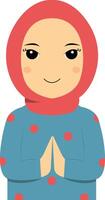 Muslim Greeting Pose Character Illustration in Flat Cartoon Style. vector