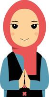 Muslim Greeting Pose Character Illustration in Flat Cartoon Style. vector