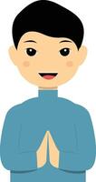 Muslim Greeting Pose Character Illustration in Flat Cartoon Style. vector