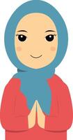 Muslim Greeting Pose Character Illustration in Flat Cartoon Style. vector