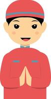 Muslim Greeting Pose Character Illustration in Flat Cartoon Style. vector