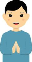 Muslim Greeting Pose Character Illustration in Flat Cartoon Style. vector