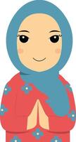 Muslim Greeting Pose Character Illustration in Flat Cartoon Style. vector