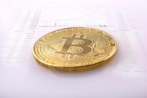 Gold Bitcoin on the background of the chart. Crypto investment security and strategy. photo