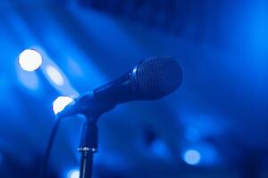 Microphone. Microphone on stage. Microphone close-up. A pub. Bar. A restaurant. Classical music. Music photo