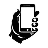 Smartphone mobile on hand silhouette illustration isolated on a white background vector