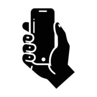 Smartphone mobile on hand silhouette illustration isolated on a white background vector