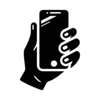 Smartphone mobile on hand silhouette illustration isolated on a white background vector