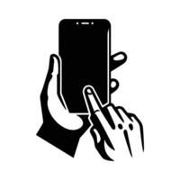 Smartphone mobile on hand silhouette illustration isolated on a white background vector