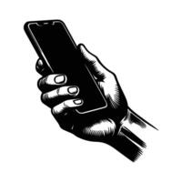 Smartphone mobile on hand silhouette illustration isolated on a white background vector