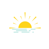 Yellow semicircle doodle half sun icons. Simple sunset graphic symbols. Summer heat icons. Semicircular solar element. png