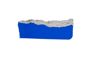 Single blue ripped paper piece isolated on transparent background, paper edge design element png