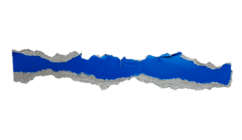 Single blue ripped paper piece isolated on transparent background, paper edge design element png