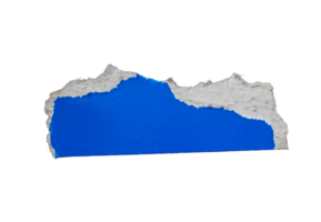 Single blue ripped paper piece isolated on transparent background, paper edge design element png