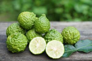 Bergamot fruits, agriculture crops from garden.Concept, herbal fruits with sour taste, can be cooked as food seasoning and use for spa , aromatherapy. Hair treatment photo