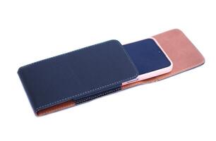 Black leather bag case for keeping smartphone on white background. Concept, accessory for containing mobile phone, waist belt vertical type. photo