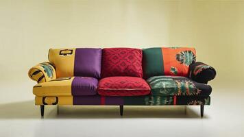 Stunning photograph of African black Ankara print patterns in yellow, purple, red, green, orange, and black photo